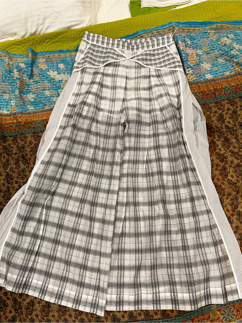 Acler B&W sheer plaid split leg maxi pant size 8